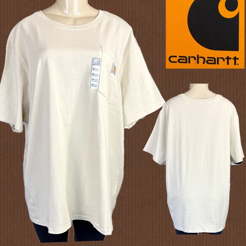 Carhartt +3x Womens Loose Fit Heavyweight Pocket Tee Pearl Beige Short Sleeve